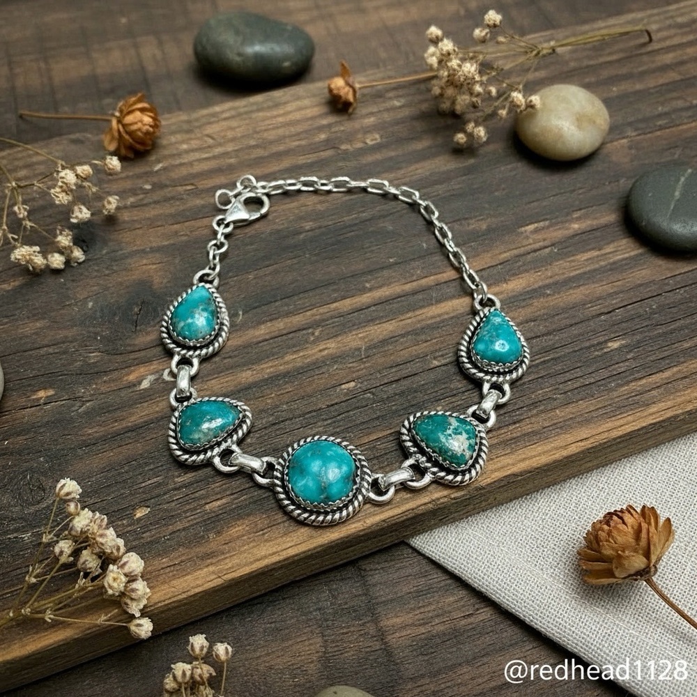 Turquoise Solid Sterling Silver Bracelet